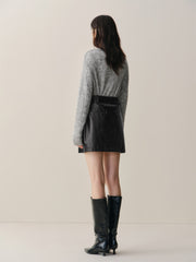 Women's Black PU A-Line Mini Skirt