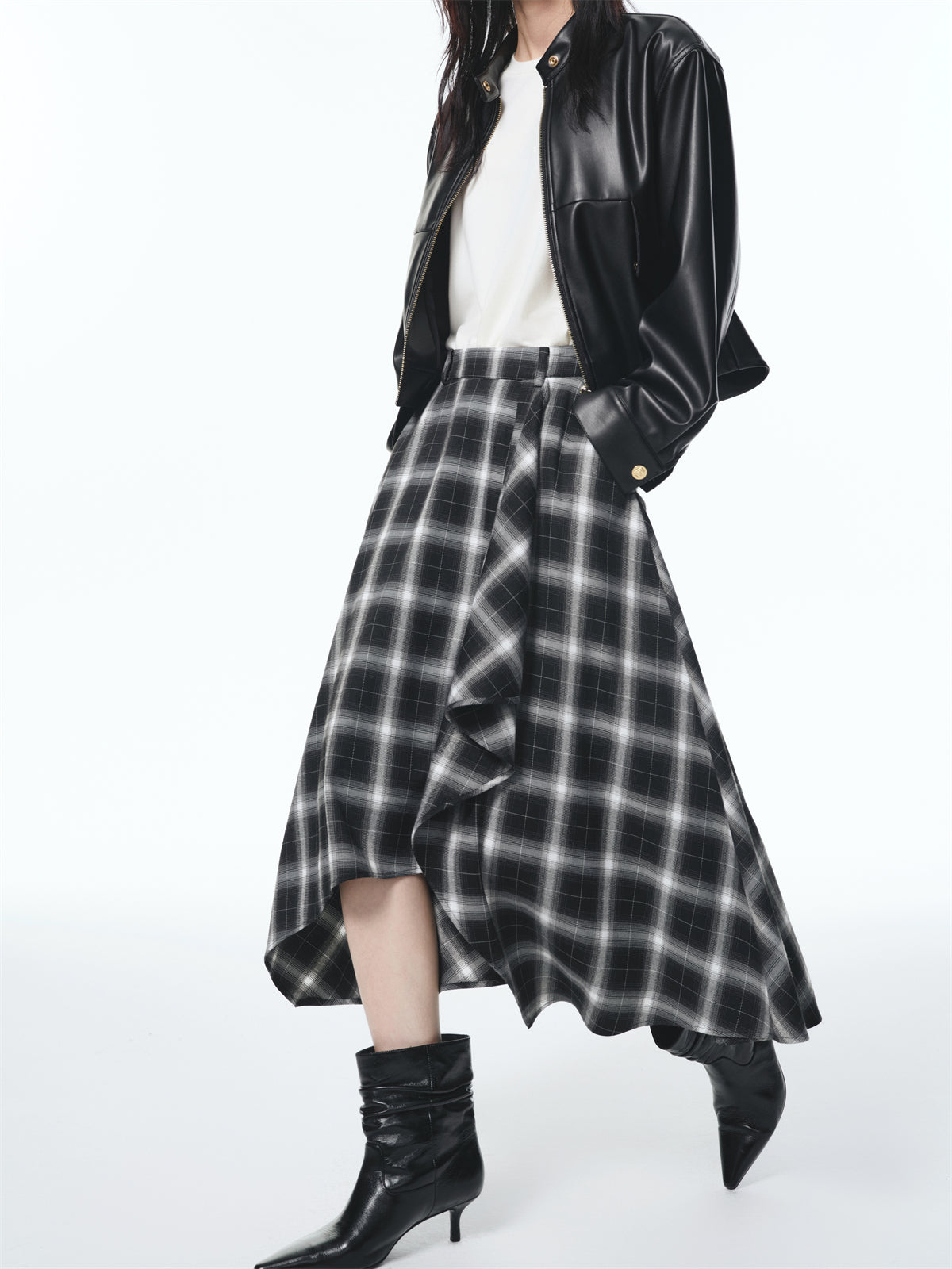 Women's Asymmetric Side-Slit Plaid Skirt