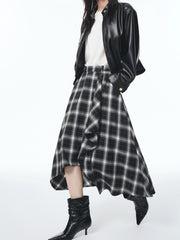 Women's Asymmetric Side-Slit Plaid Skirt
