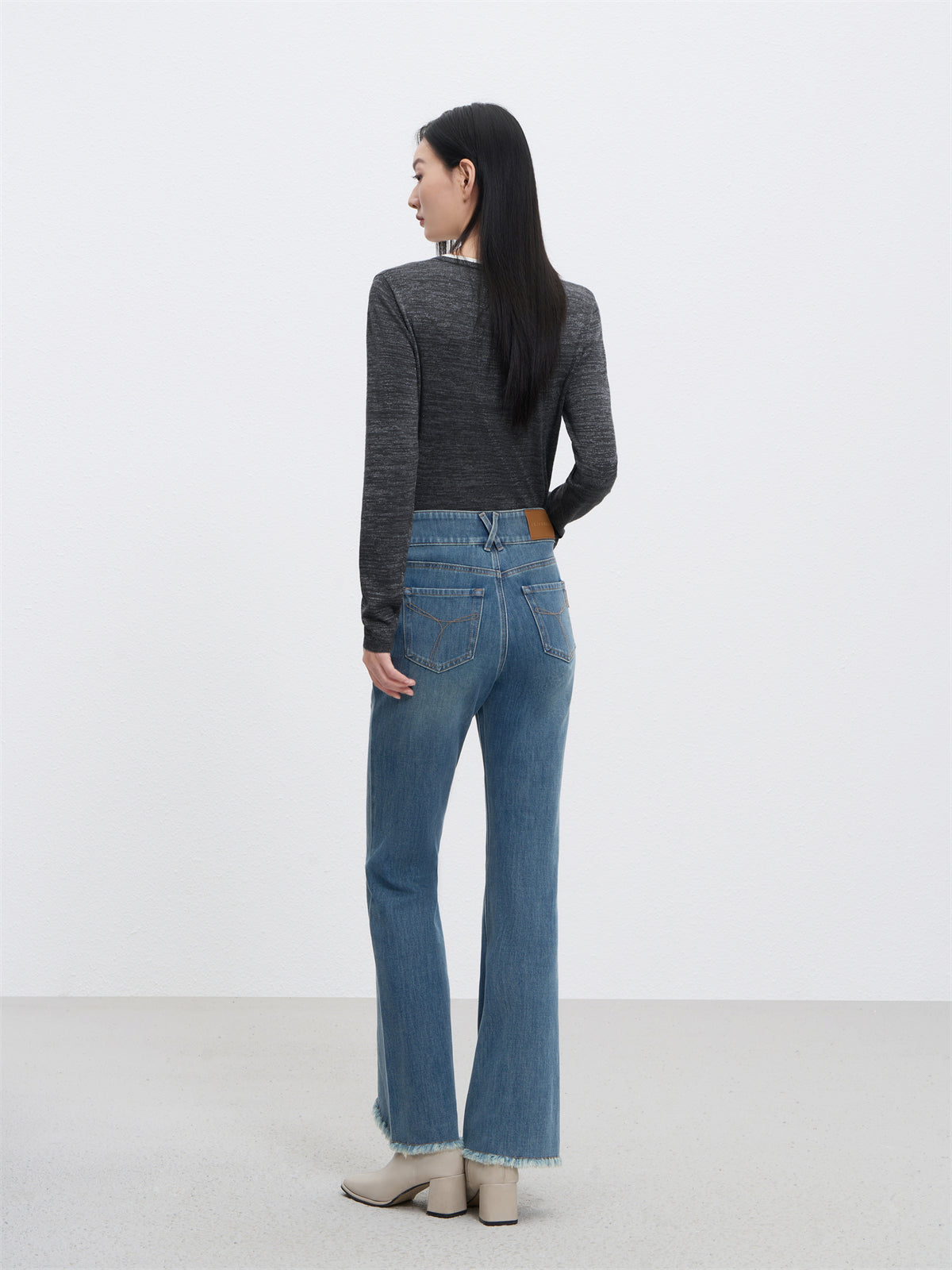 Women's High Waist Flared Pants With Raw Edge