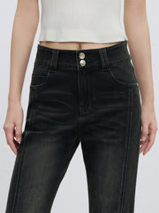 Women's High Waist Flared Pants With Raw Edge