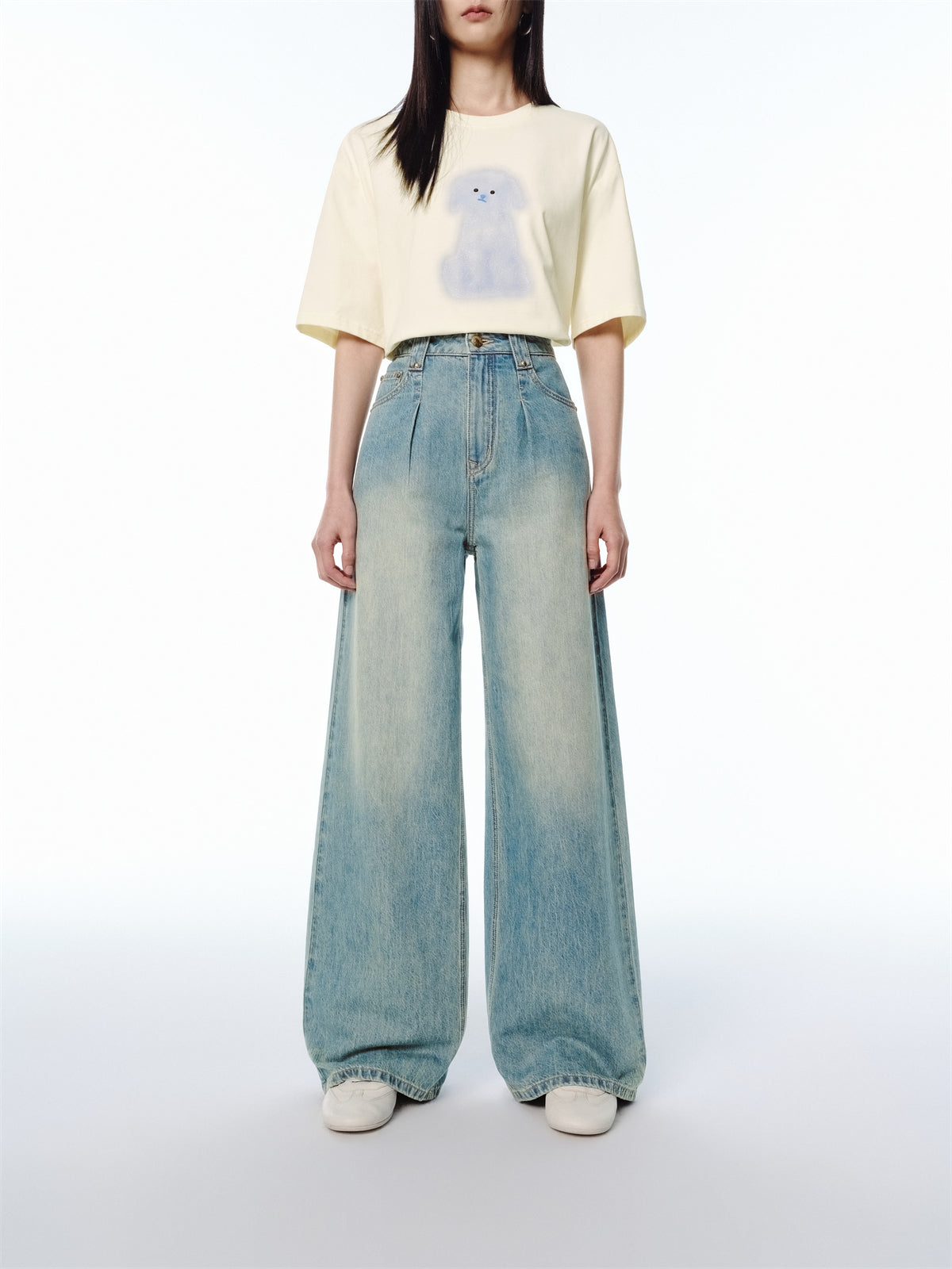 Women's Vintage Gradient Washed Wide-Leg Jeans