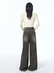 Women's Washed High-Waist Wide-Leg Jeans