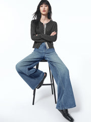 Women's Washed High-Waist Wide-Leg Jeans
