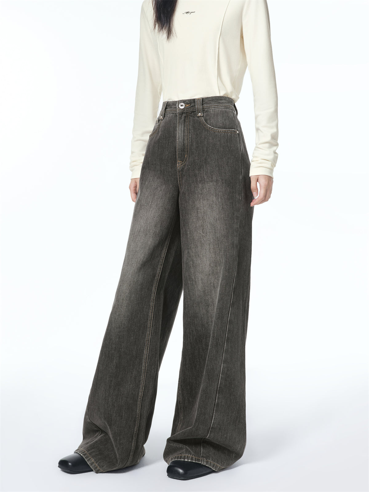 Women's Washed High-Waist Wide-Leg Jeans