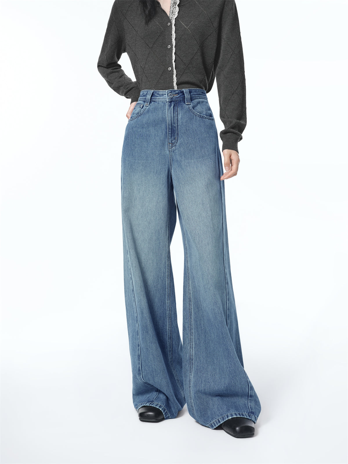 Women's Washed High-Waist Wide-Leg Jeans