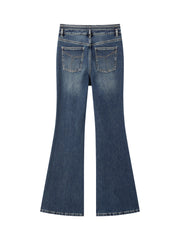 Women's Casual Double-Waistband Stretch Brushed Flared Jeans