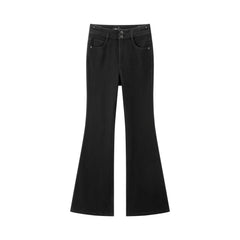Women's Casual Double-Waistband Stretch Brushed Flared Jeans