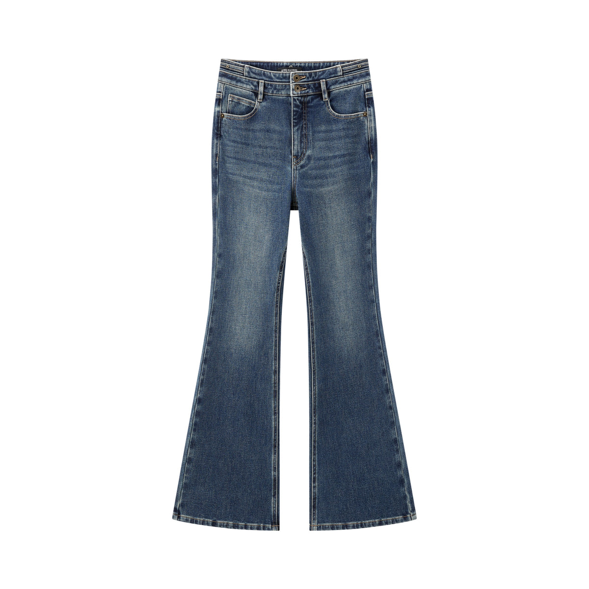 Women's Casual Double-Waistband Stretch Brushed Flared Jeans