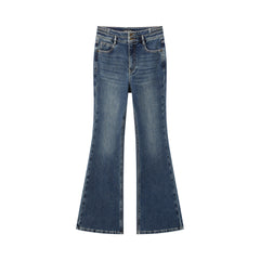 Women's Casual Double-Waistband Stretch Brushed Flared Jeans