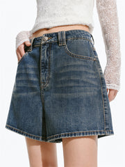 Women's Vintage Washed Wide-Leg Denim Shorts