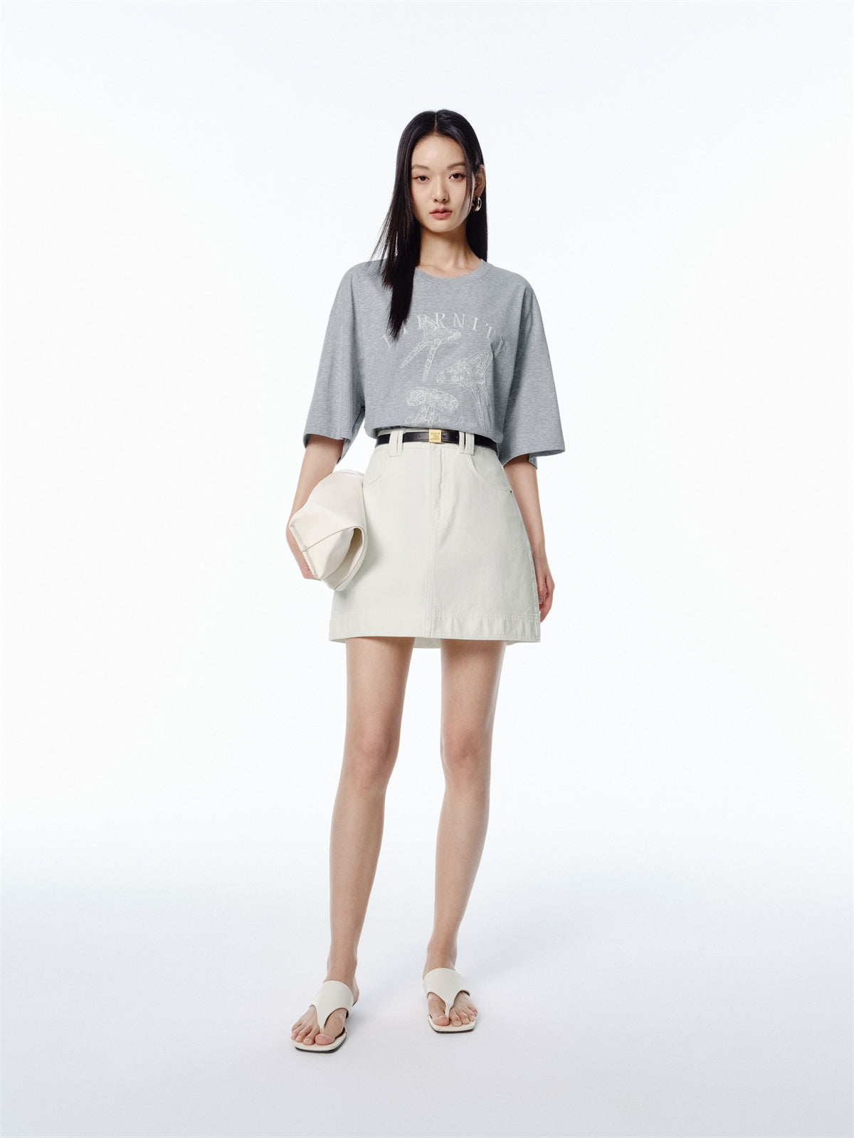 Women's White A-Line Denim Mini Skirt