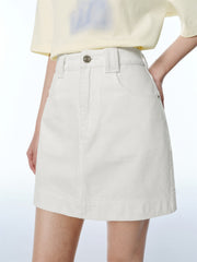 Women's White A-Line Denim Mini Skirt