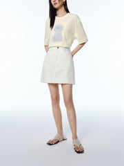 Women's White A-Line Denim Mini Skirt