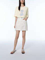 Women's White A-Line Denim Mini Skirt