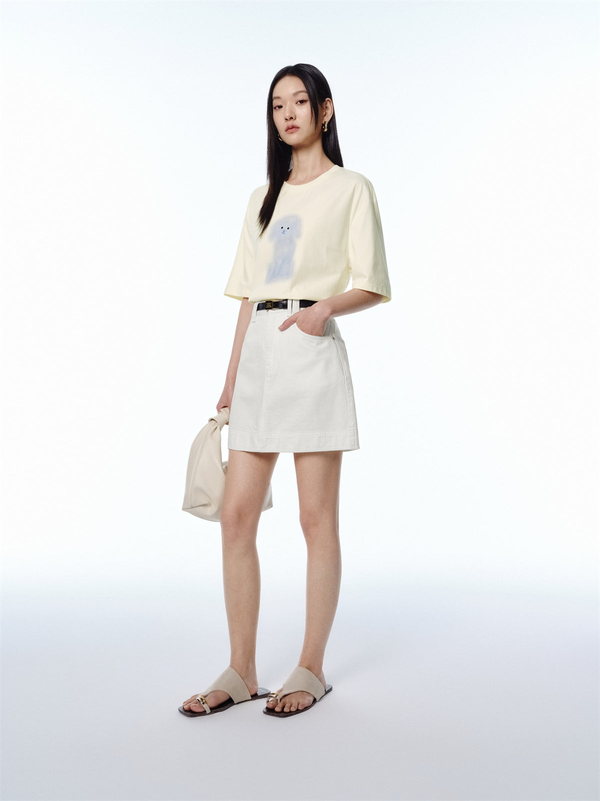 Women's White A-Line Denim Mini Skirt