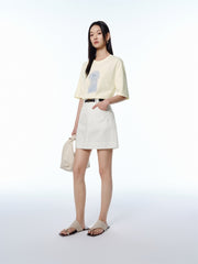 Women's White A-Line Denim Mini Skirt