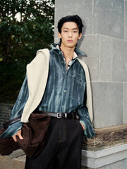 Men's Irregular Gradient-Print Denim Shirt