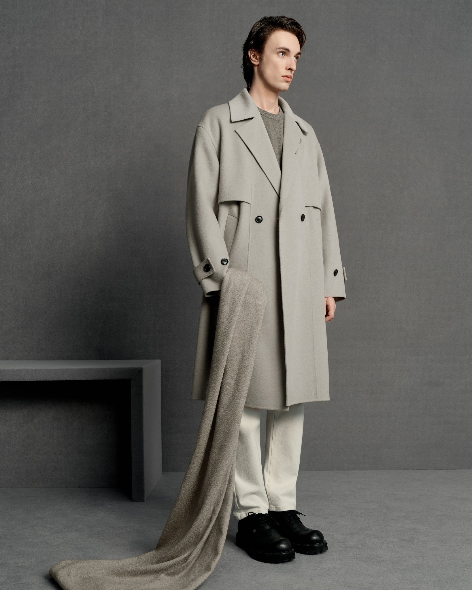 Men's Trench Style Wool Coat