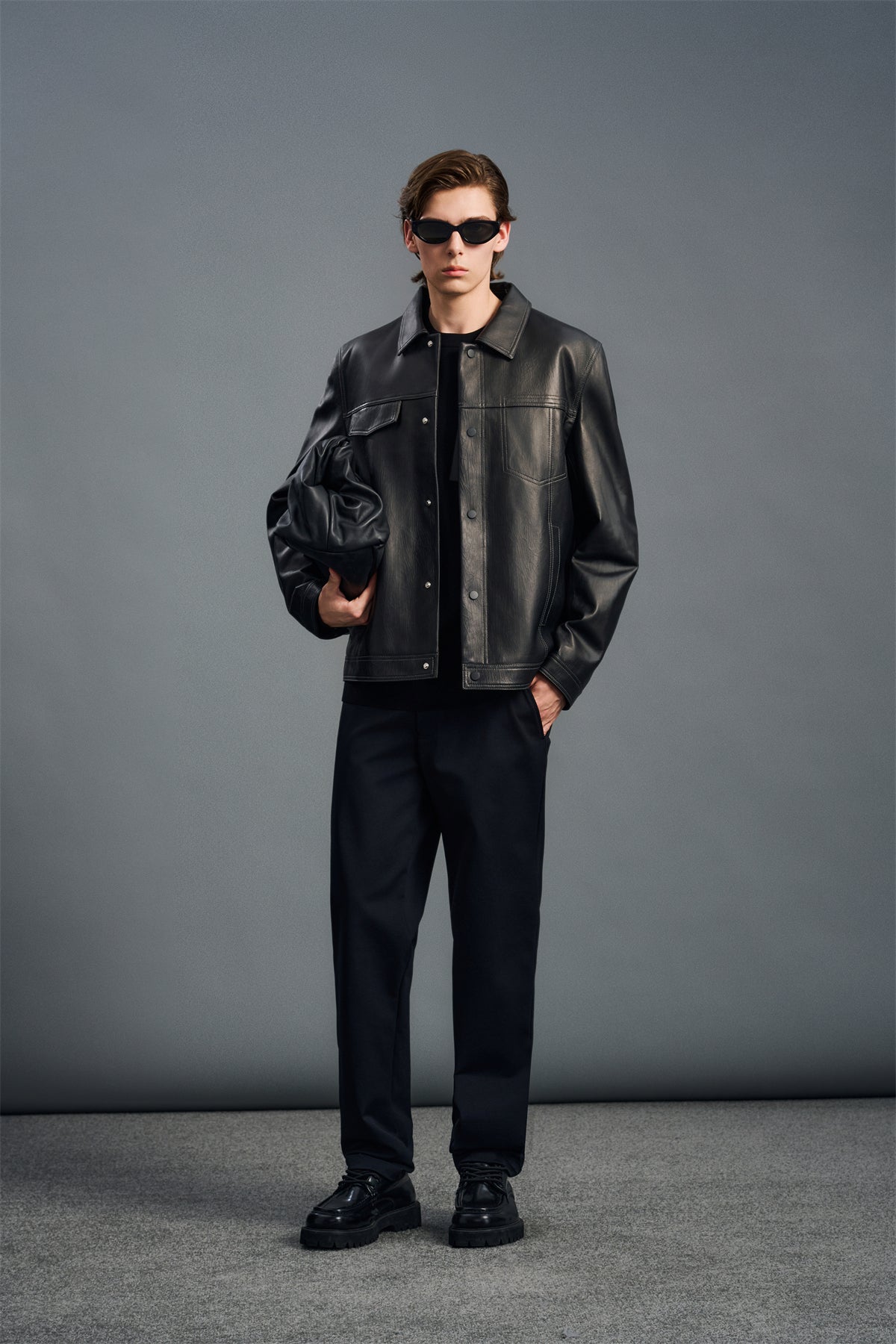Men's Sheepskin Leather Jacket Sets with Down Liner