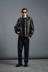 Men's Sheepskin Leather Jacket Sets with Down Liner