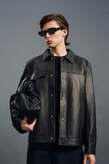 Men's Sheepskin Leather Jacket Sets with Down Liner