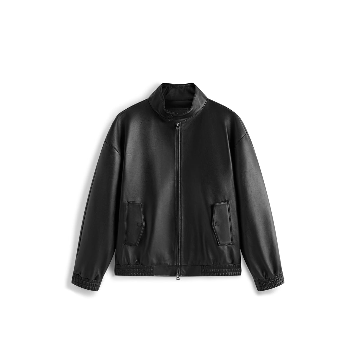 Men's Harrington-Style Black Cowhide-Grain Lambskin Leather Jacket