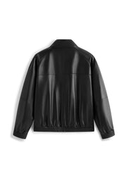 Men's Harrington-Style Black Cowhide-Grain Lambskin Leather Jacket