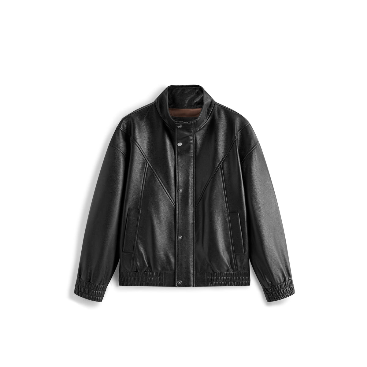 Men's Casual Pebbled Lambskin Leather Jacket with Inverted-T Cut