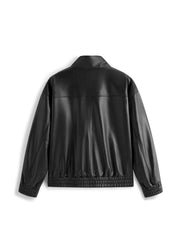 Men's Casual Pebbled Lambskin Leather Jacket with Inverted-T Cut