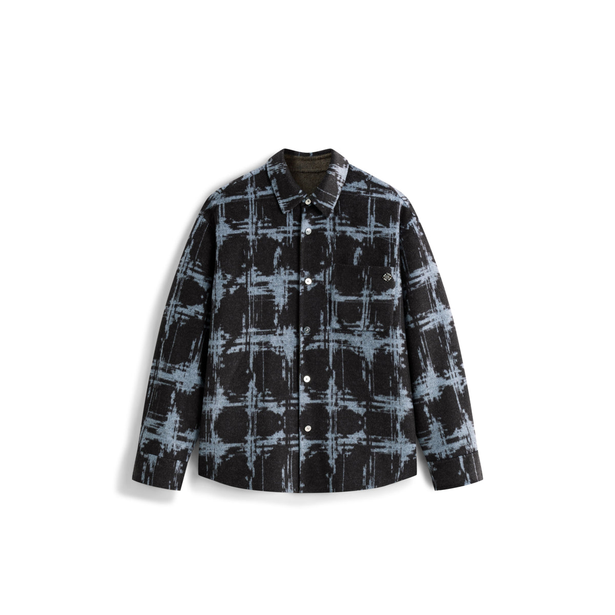 Men's Casual Color-Block Plaid Wool-Blend Overshirt