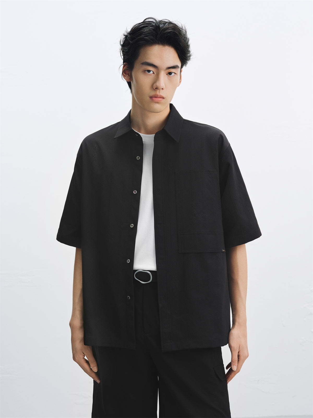 Men's Solid Jacquard Textured Shirt