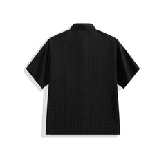 Men's Black Tonal Jacquard Short-Sleeve Shirt