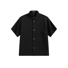 Men's Black Tonal Jacquard Short-Sleeve Shirt