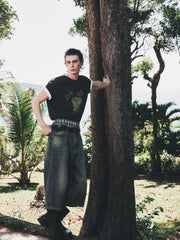 Men's casual wide-leg denim mid-length pants