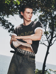 Men's casual wide-leg denim mid-length pants