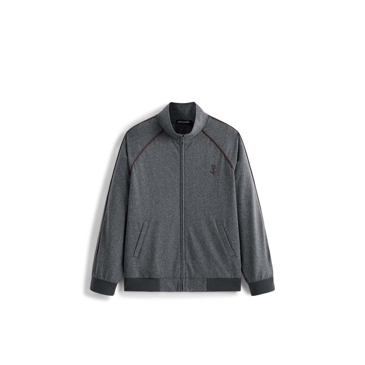Men's Casual Gray Stand-Collar Sweatshirt Cardigan