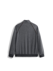 Men's Casual Gray Stand-Collar Sweatshirt Cardigan