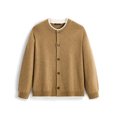 Men's Casual Earth-Tone Pure Wool Knit Cardigan