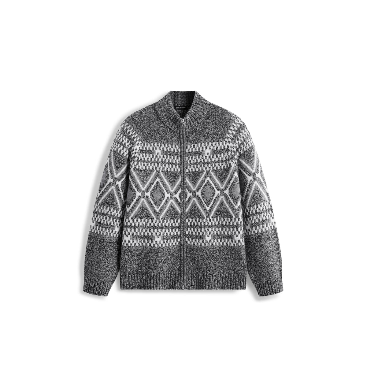 Men's Casual Grey Fair Isle Pattern Knit Cardigan