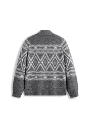 Men's Casual Grey Fair Isle Pattern Knit Cardigan