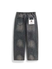 Men's Casual Grey Paint-Splatter Wide-Leg Straight Jeans