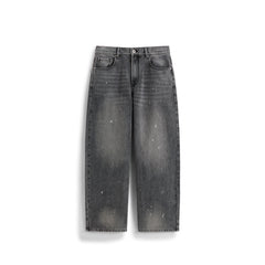 Men's Casual Grey Paint-Splatter Wide-Leg Straight Jeans