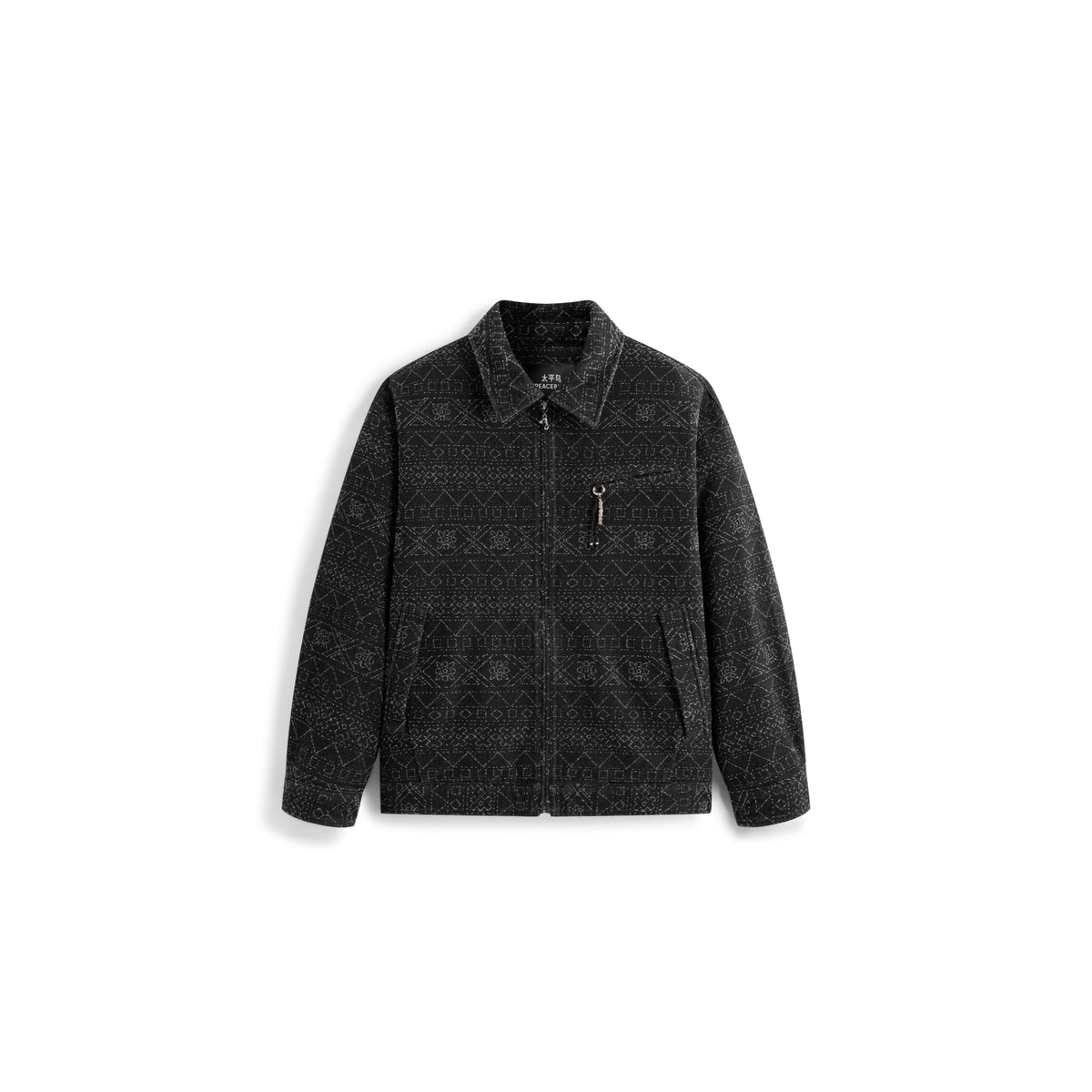 Men's Casual Black Geometric-Pattern Jacket