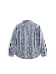 Men's Casual Blue Ombre Embroidered Long-Sleeve Shirt