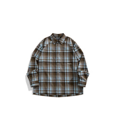 Men's Casual Blue & Brown Contrast-Plaid Embroidered Shirt