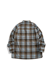 Men's Casual Blue & Brown Contrast-Plaid Embroidered Shirt
