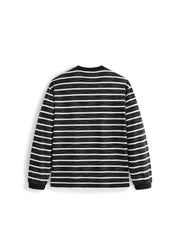 Men's Casual Black & White Striped Embroidered Long-Sleeve T-Shirt