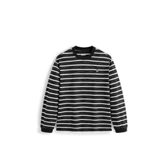 Men's Casual Black & White Striped Embroidered Long-Sleeve T-Shirt