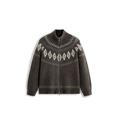 Men's Casual Fair Isle Color-Block Knit Cardigan